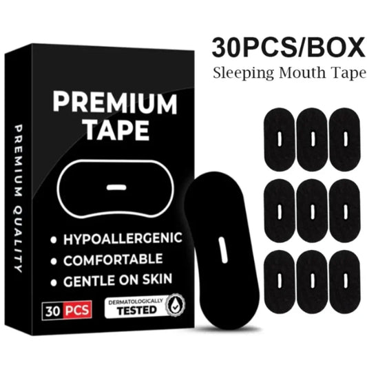 VaultedGoods anti-snore mouth tapes on a white background, showing 30 adhesive strips for sleep apnea and snoring relief.