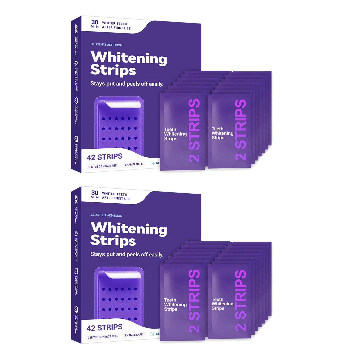 VaultedGoods teeth whitening strips for a radiant smile, showing the strips in their packaging on a clean surface.