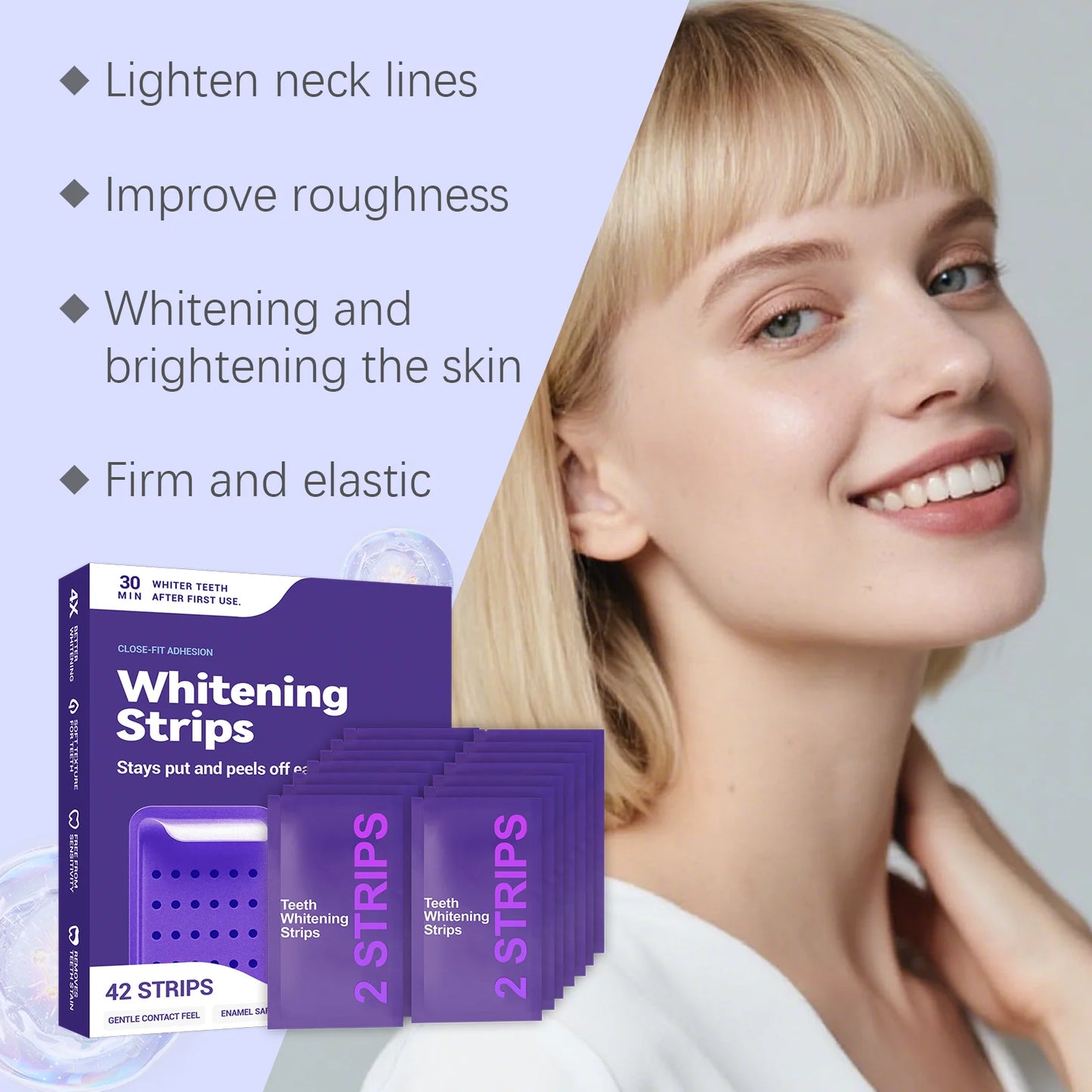 VaultedGoods teeth whitening strips for a radiant smile, showing the strips in their packaging with a clean, bright background.