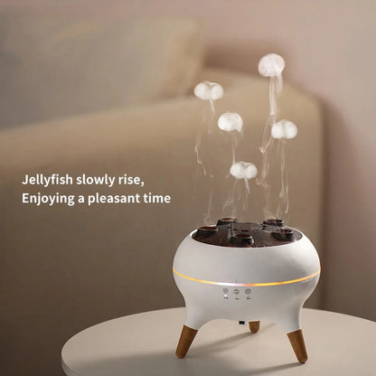 VaultedGoods Jellyfish humidifier with translucent body and soft LED lights, designed to add moisture and a calming glow to the room.