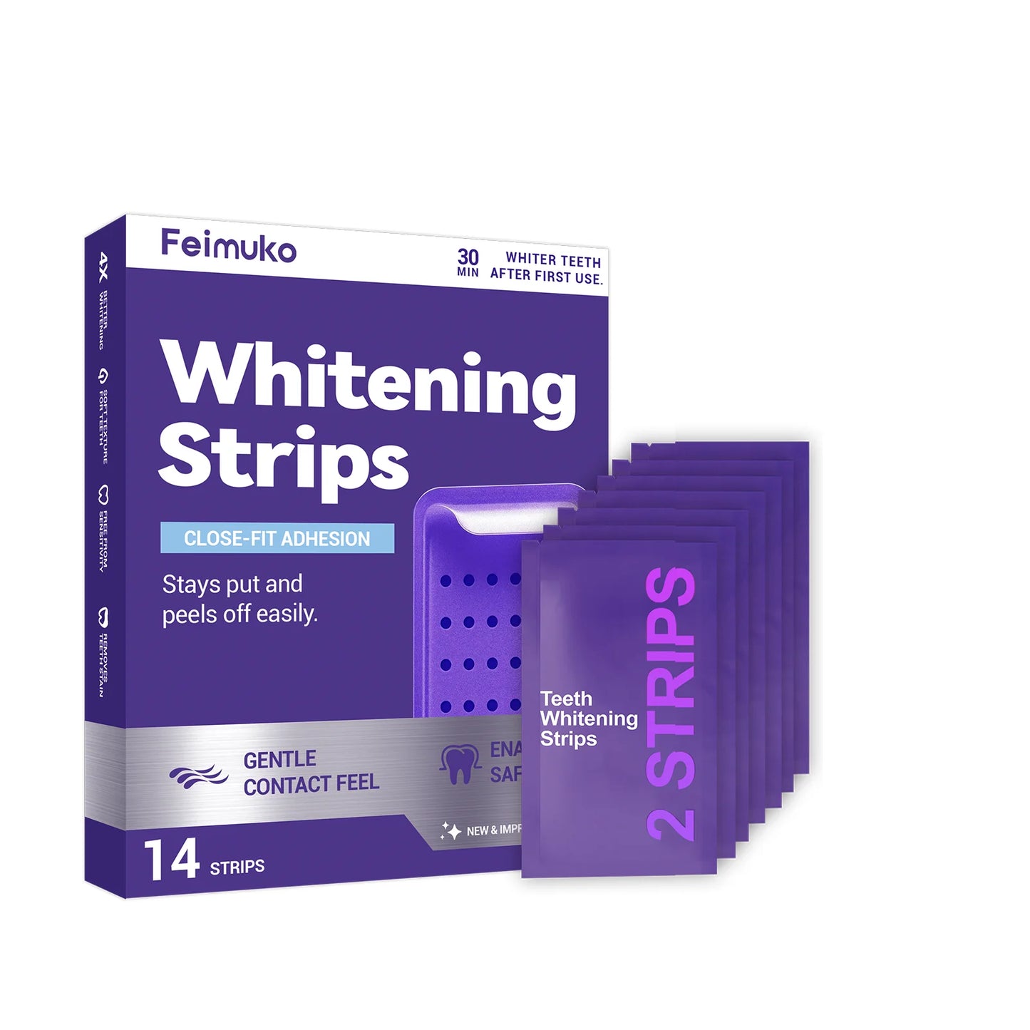 VaultedGoods teeth whitening strips showing clear strips with gel, designed for fast 7-day brightening results.